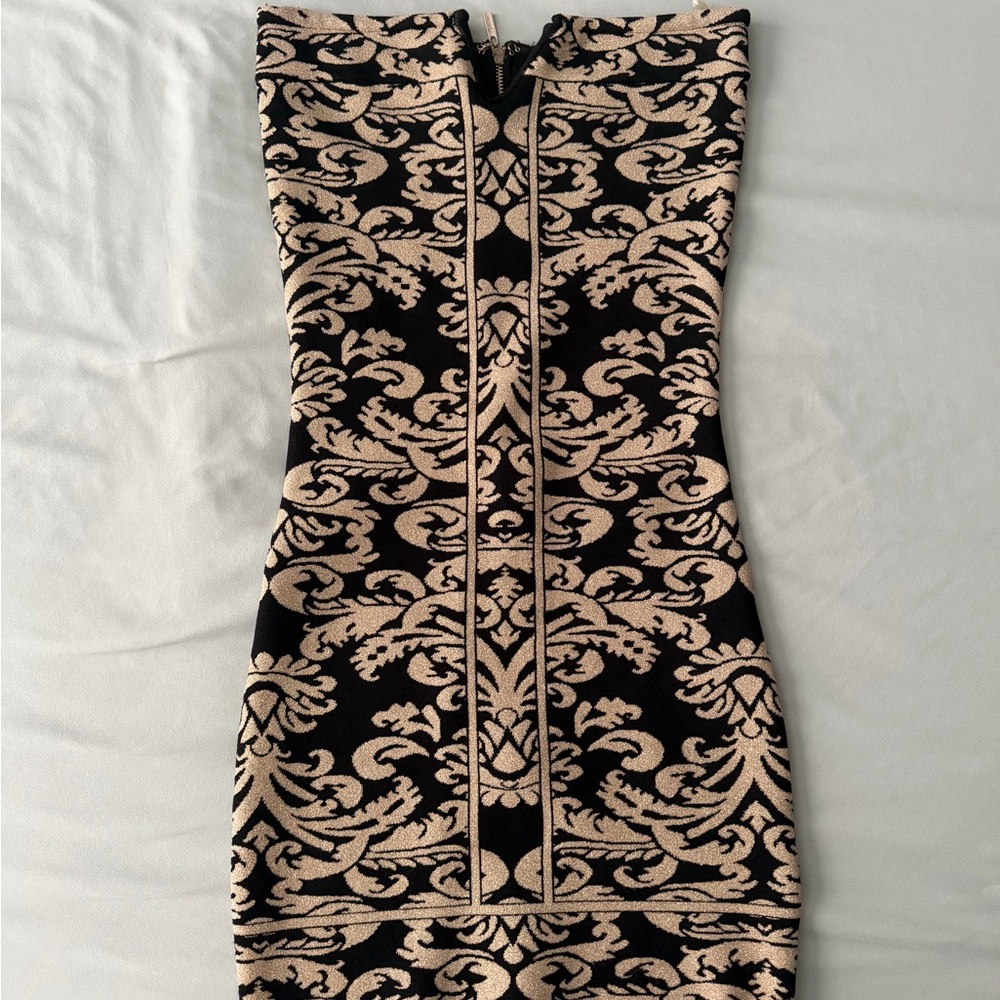 Guess by Marciano - Strapless Black & Beige Patterned Bodycon Dress